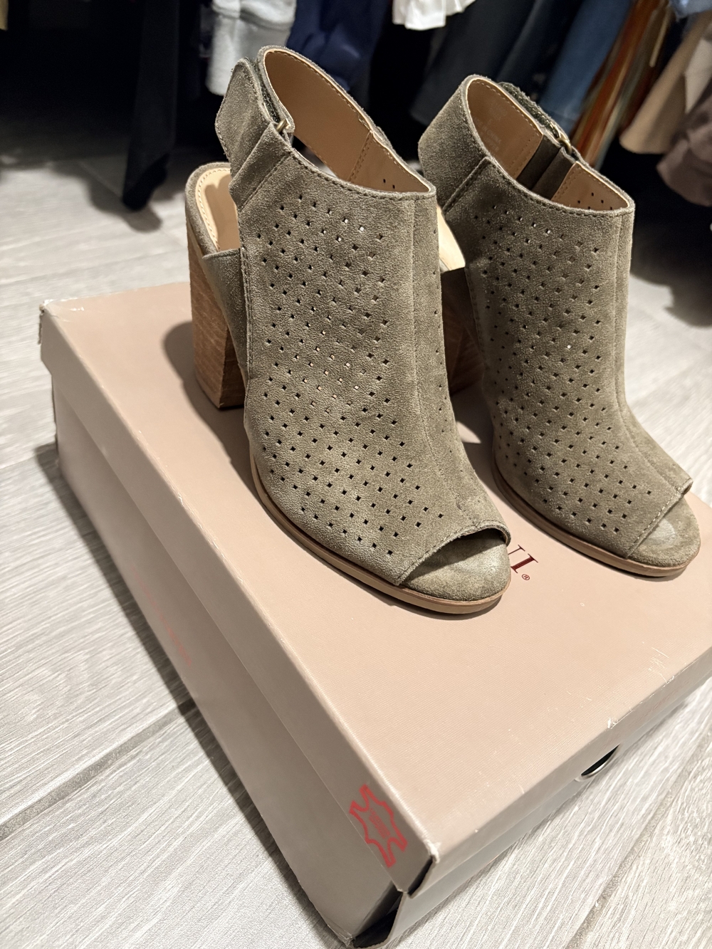 Women Suede Peep-Toe Block Heel Booties - Taupe